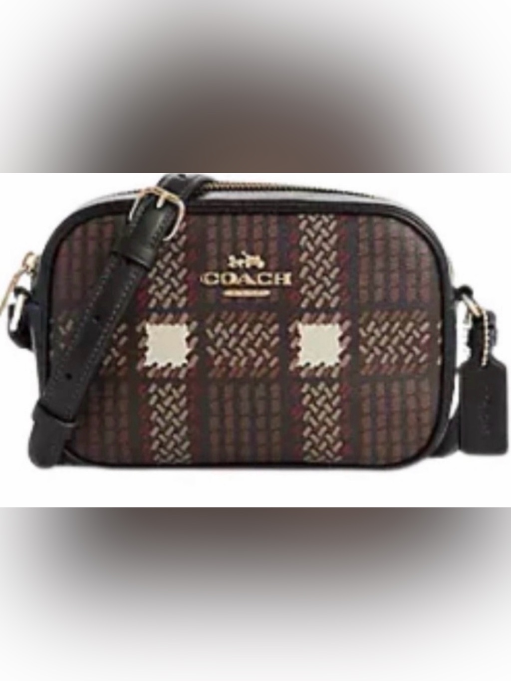 Coach Brown Plaid Crossbody Bag With Cherry Charm